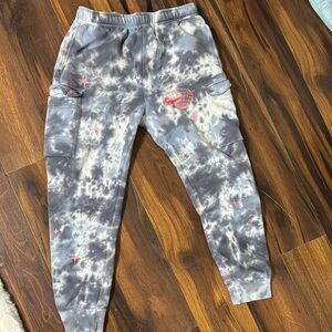 Nike Gray Tie-Dye Joggers with Red Accents